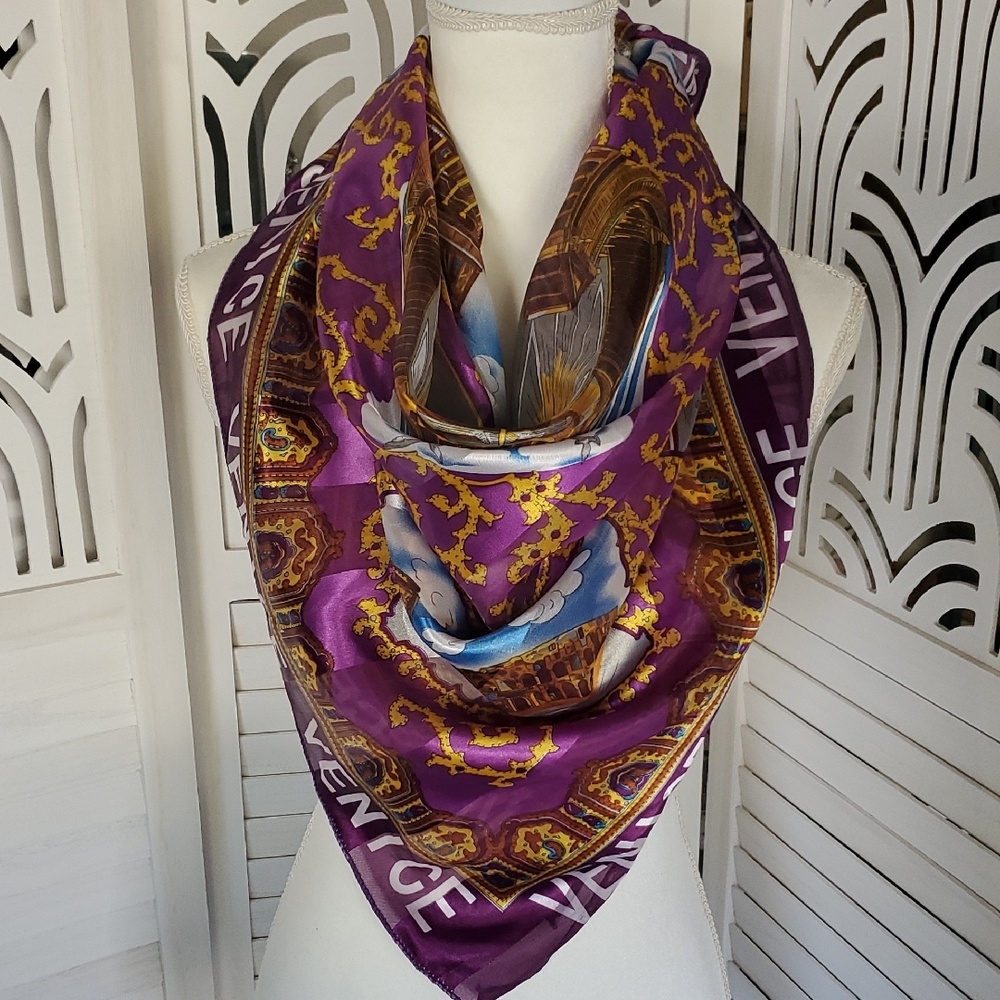 Versace Style Luxurious Purple and Gold Scarf